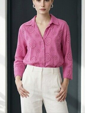 Umgee Hot Pink Eyelet Button-Up Blouse